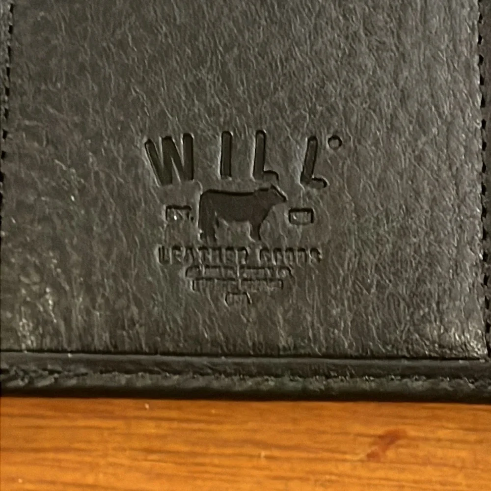Will Leather Goods Trifold Black Leather Wallet ID Card Bill Slots